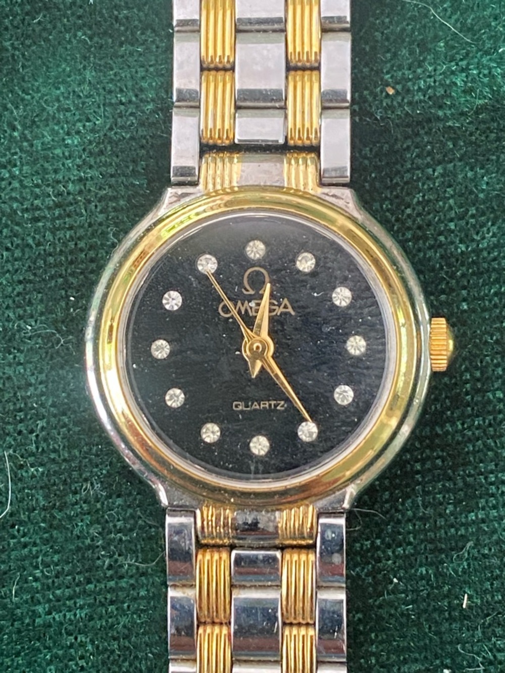 Omega Two-Tone Gold and Silver Ladies Watch with Black Dial